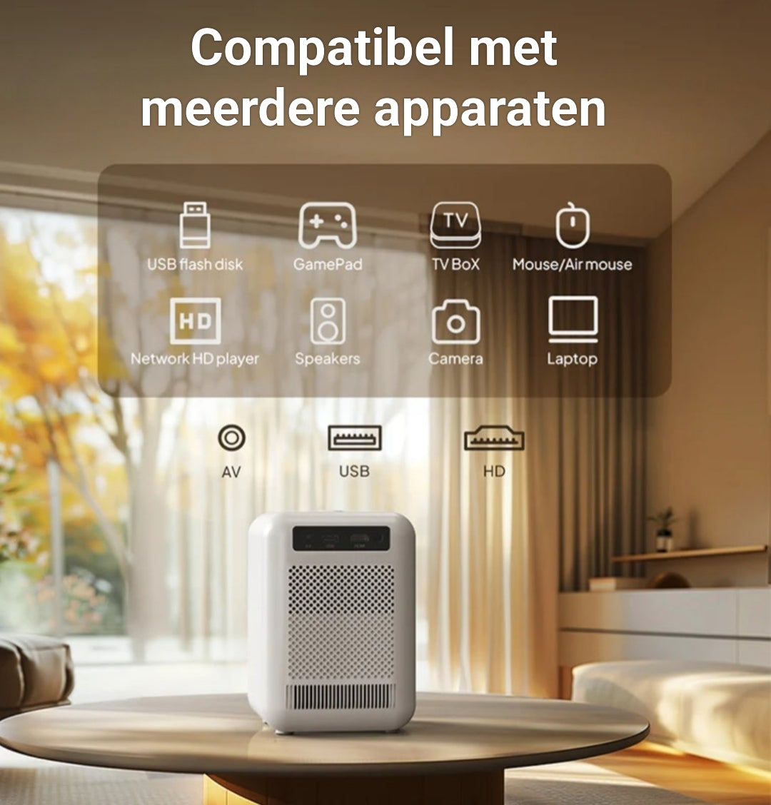 Full HD beamer voor thuisgebruik, compatibel met smartphone, laptop, tablet en gameconsole