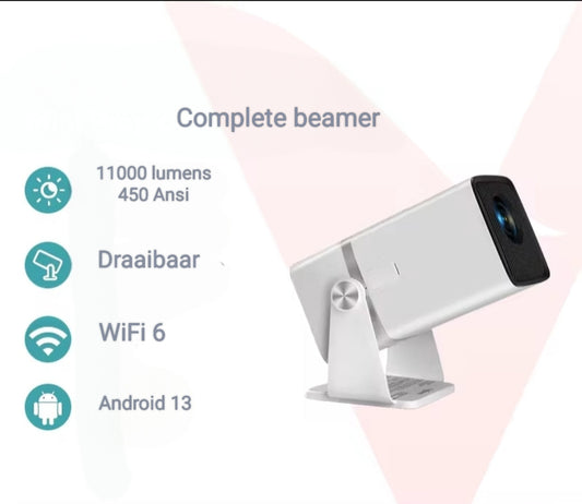 Krachtige beamer met 11000 lumens, 450 ANSI helderheid, draaibaar design, WiFi 6 en Android 13 voor ultiem entertainment