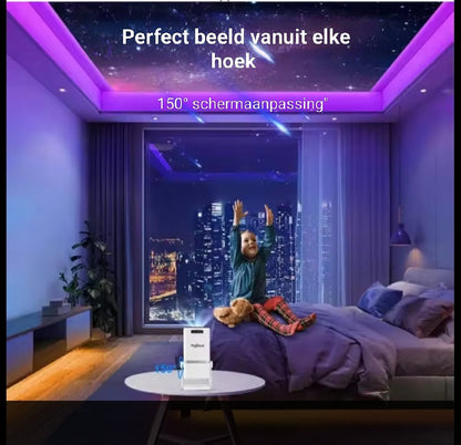 Beamer met 150 graden screen adaption voor optimale beeldprojectie vanuit elke hoek