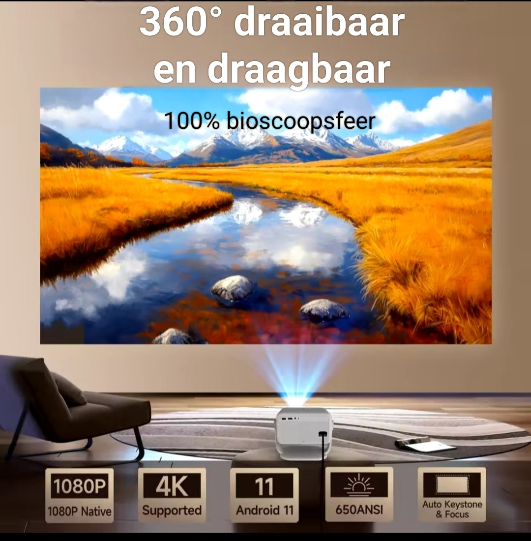 Draagbare 360 graden draaibare beamer – creëer 100% bioscoopsfeer overal in huis