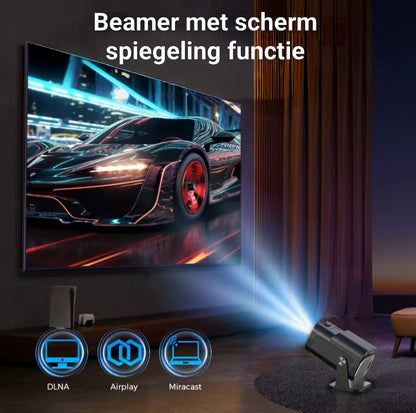 Beamer met 130 inch scherm en draadloze schermspiegeling vanaf smartphone voor een indrukwekkende kijkervaring