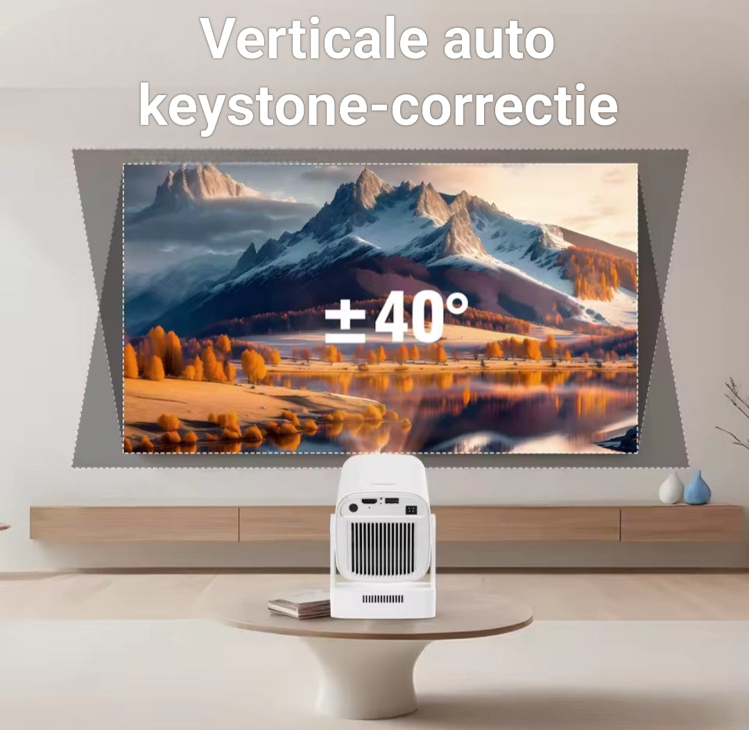 Beamer met automatische verticale keystone-correctie voor perfect rechte projectie