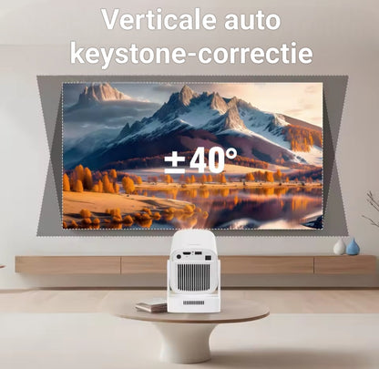 Beamer met automatische verticale keystone-correctie voor perfect rechte projectie