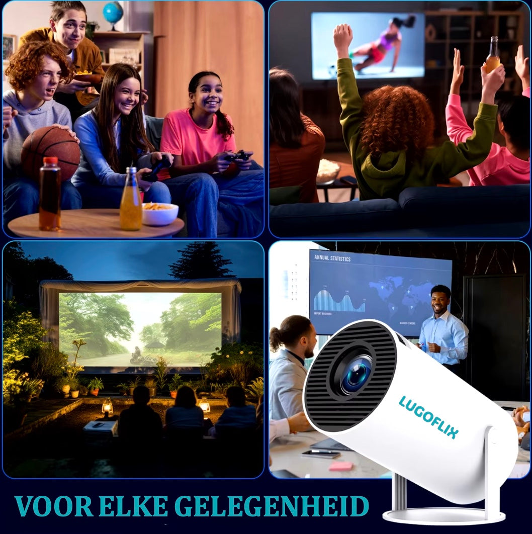 Lugoflox beamer voor thuisbioscoop, zakelijke presentaties en onderweg reizen – veelzijdig en compact
