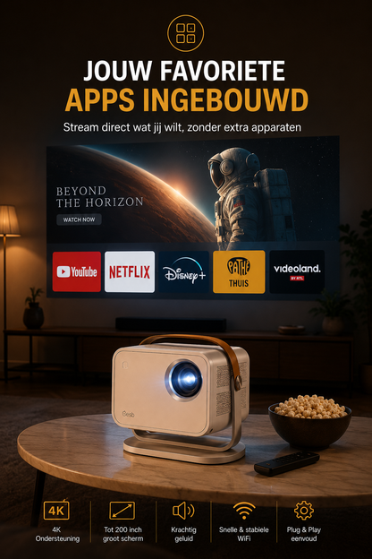LUGOFLIX L018 Smart 4K Beamer - Native 4K • Android 11 • WiFi 6 • Autofocus • Draagbare Thuisbioscoop