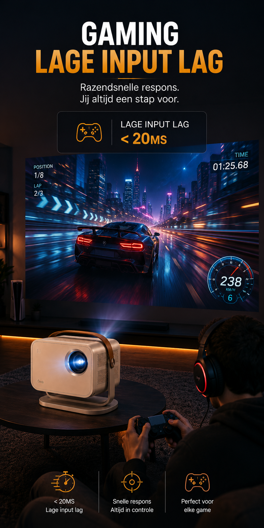 LUGOFLIX L018 Smart 4K Beamer - Native 4K • Android 11 • WiFi 6 • Autofocus • Draagbare Thuisbioscoop
