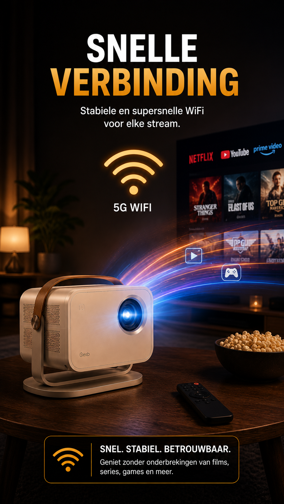 LUGOFLIX L018 Smart 4K Beamer - Native 4K • Android 11 • WiFi 6 • Autofocus • Draagbare Thuisbioscoop