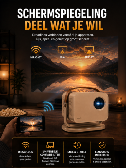 LUGOFLIX L018 Smart 4K Beamer - Native 4K • Android 11 • WiFi 6 • Autofocus • Draagbare Thuisbioscoop