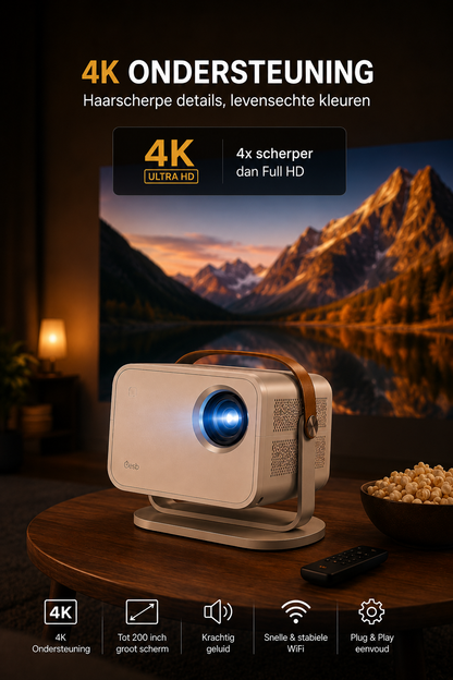 LUGOFLIX L018 Smart 4K Beamer - Native 4K • Android 11 • WiFi 6 • Autofocus • Draagbare Thuisbioscoop