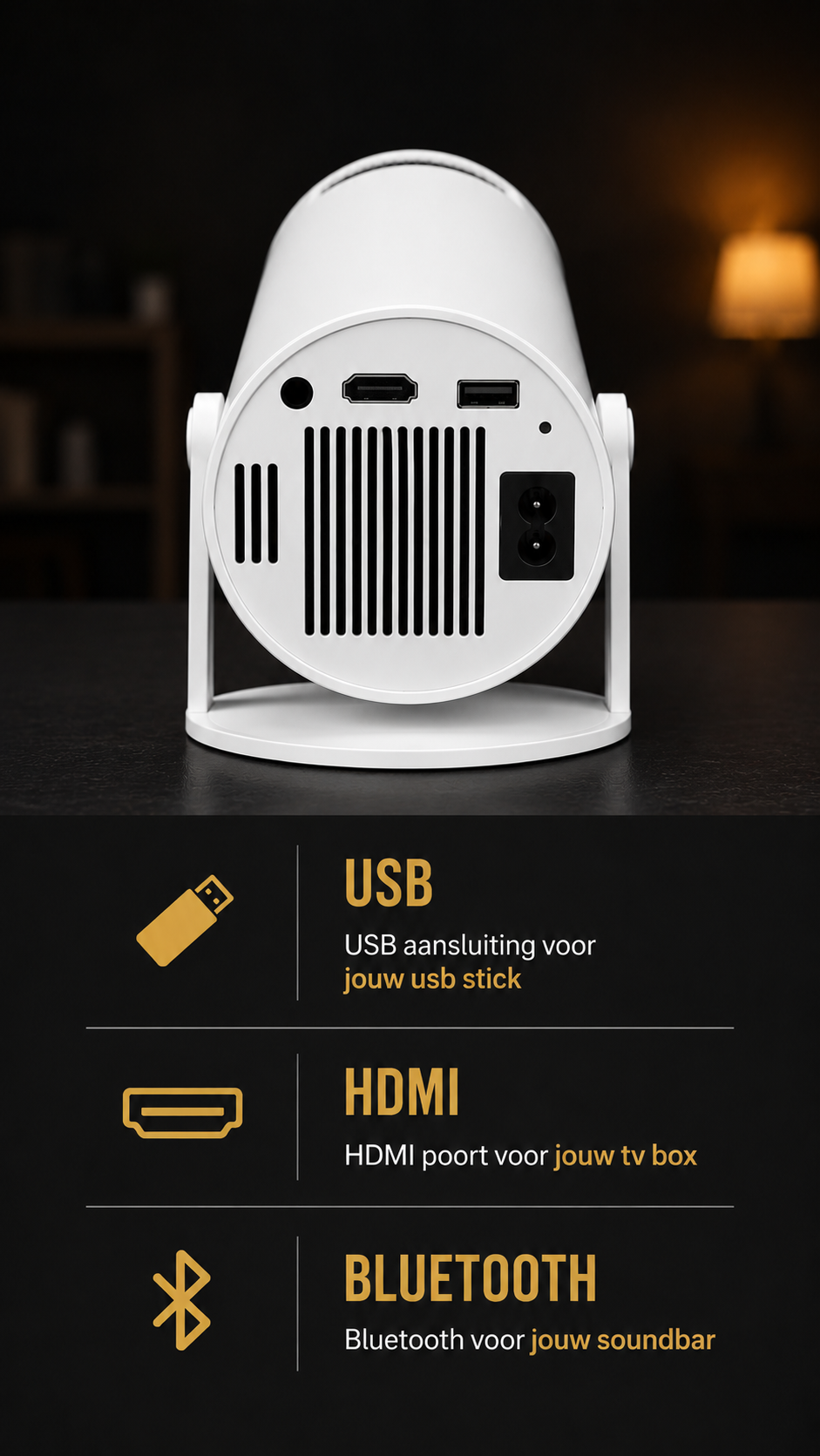 LUGOFLIX Pro 4K Beamer – Draagbare Projector van Bioscoop kwaliteit