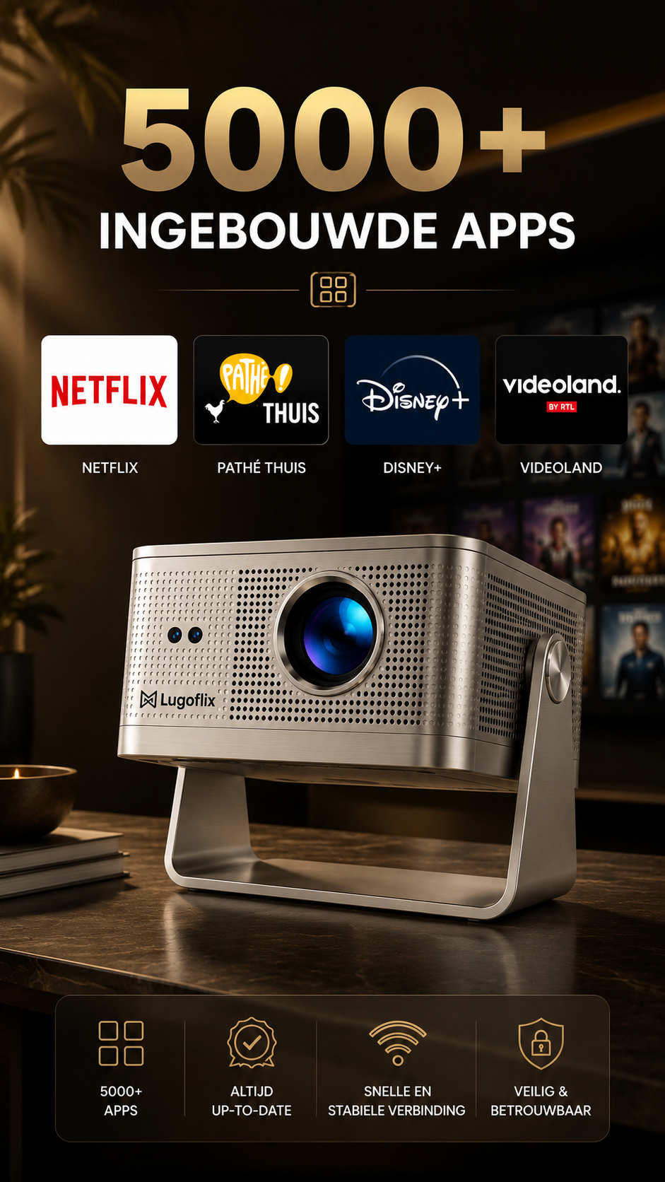 LUGOFLIX™ A22 PRIME 4K LCD Beamer – 1000 ANSI Lumen & Stofdicht Design