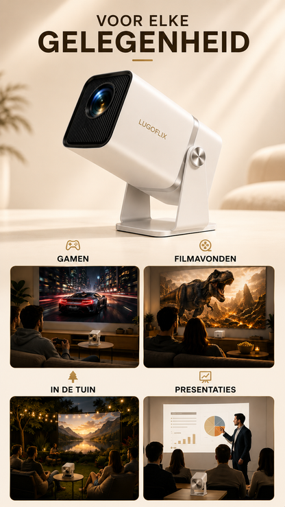 LUGOFLIX TD80W 4K Android Beamer – 450 ANSI Lumen, WiFi & Bluetooth 5.0
