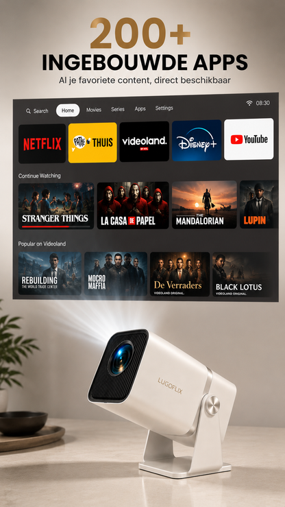 LUGOFLIX TD80W 4K Android Beamer – 450 ANSI Lumen, WiFi & Bluetooth 5.0