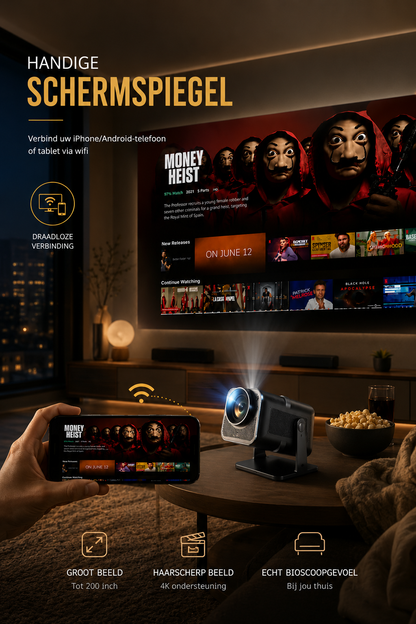 LUGOFLIX HY320 Smart Mini Beamer – Draagbare 1080p Projector met 4K Support, WiFi & Bluetooth | Ideaal voor Thuisbioscoop & Outdoor