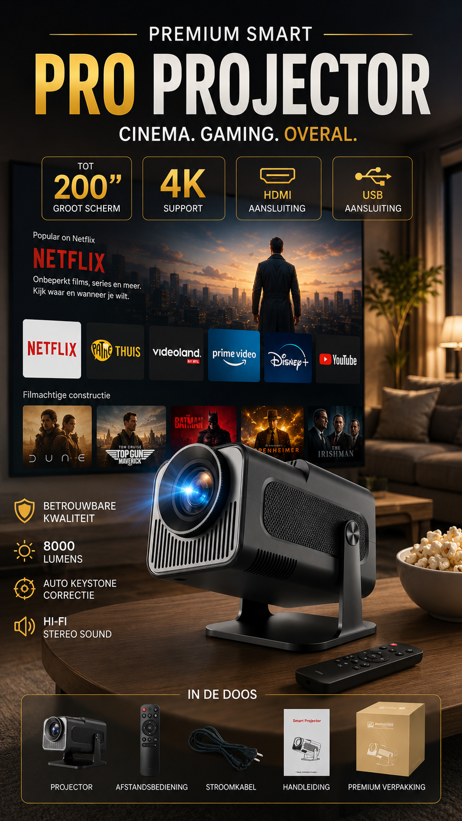 LUGOFLIX HY320 Smart Mini Beamer – Draagbare 1080p Projector met 4K Support, WiFi & Bluetooth | Ideaal voor Thuisbioscoop & Outdoor