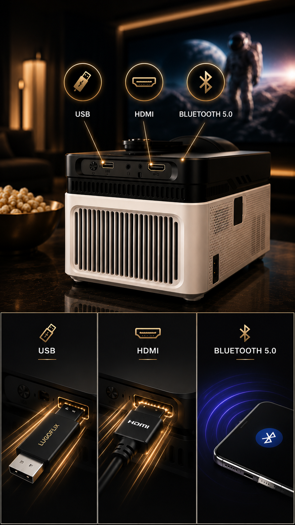 LUGOFLIX™ VISION – Ultra Short Throw 4K Projector met 8K-ondersteuning