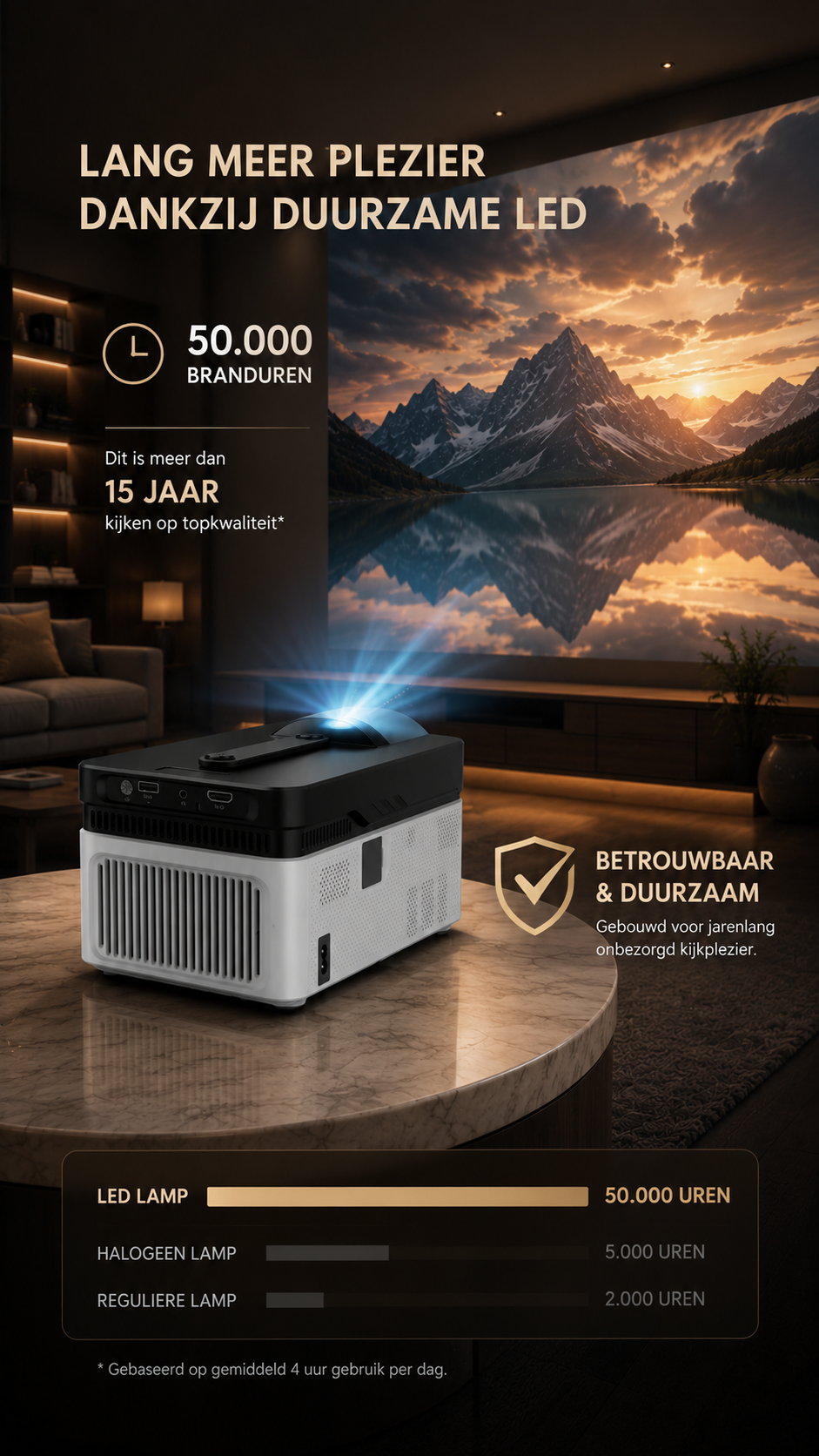 LUGOFLIX™ VISION – Ultra Short Throw 4K Projector met 8K-ondersteuning