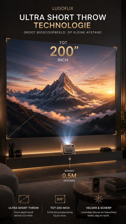 LUGOFLIX™ CINEMA – 4K Projector met 8K-ondersteuning | Tot 200 Inch