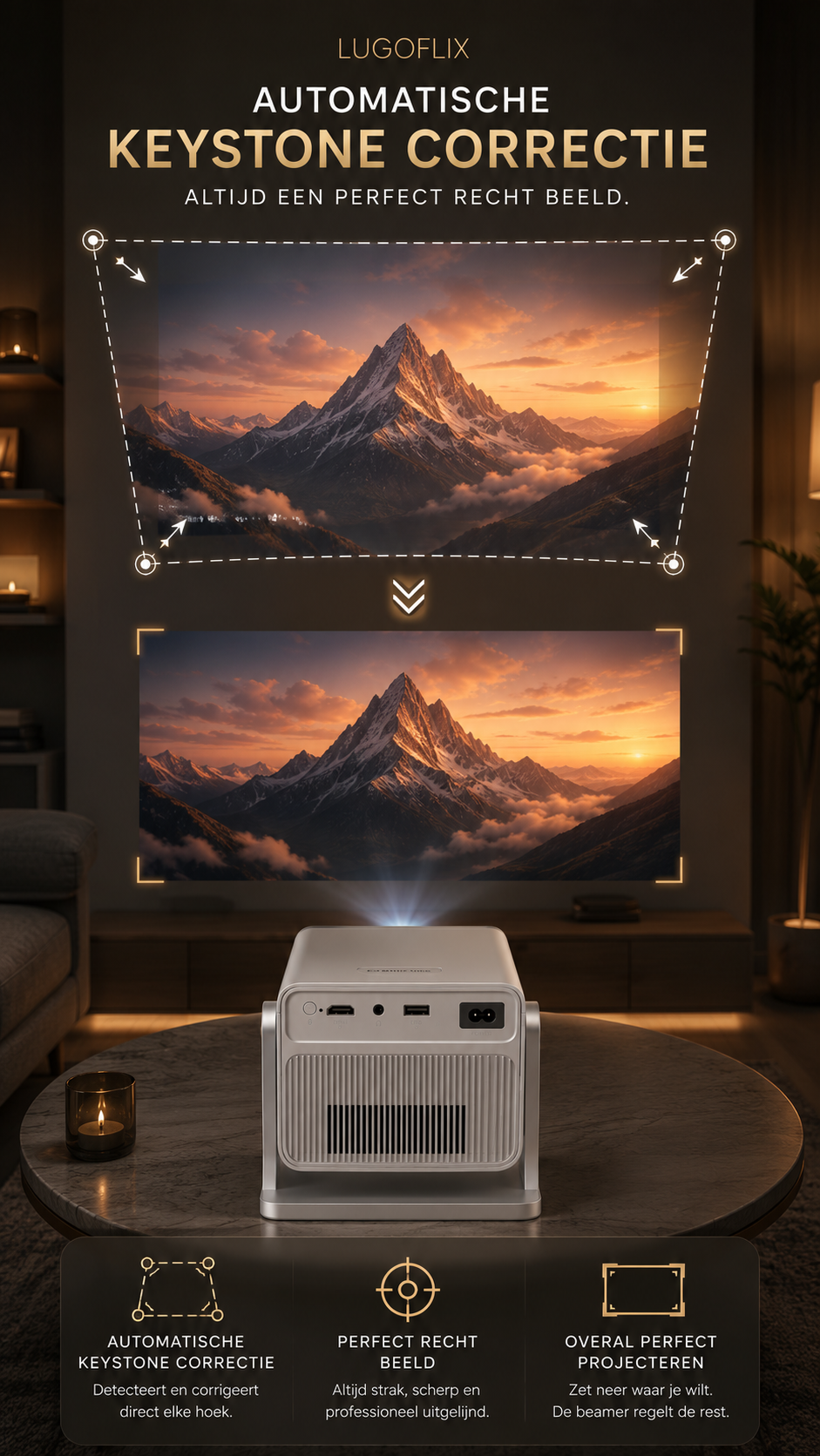 LUGOFLIX™ CINEMA – 4K Projector met 8K-ondersteuning | Tot 200 Inch