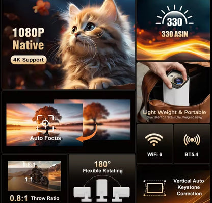 LUGOFLIX HY310 4K Smart Beamer met Android 11 – Autofocus, Spraakbediening & WiFi | Voor Thuisbioscoop en Presentaties