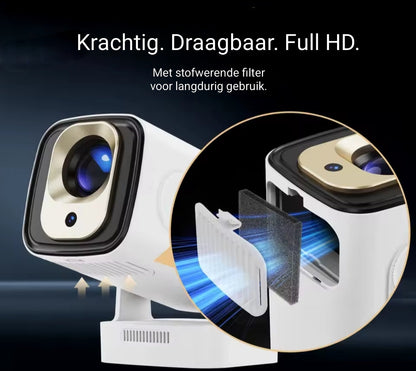 Compacte Full HD beamer met ingebouwde stofwerende filter, ideaal voor langdurig gebruik en eenvoudig mee te nemen