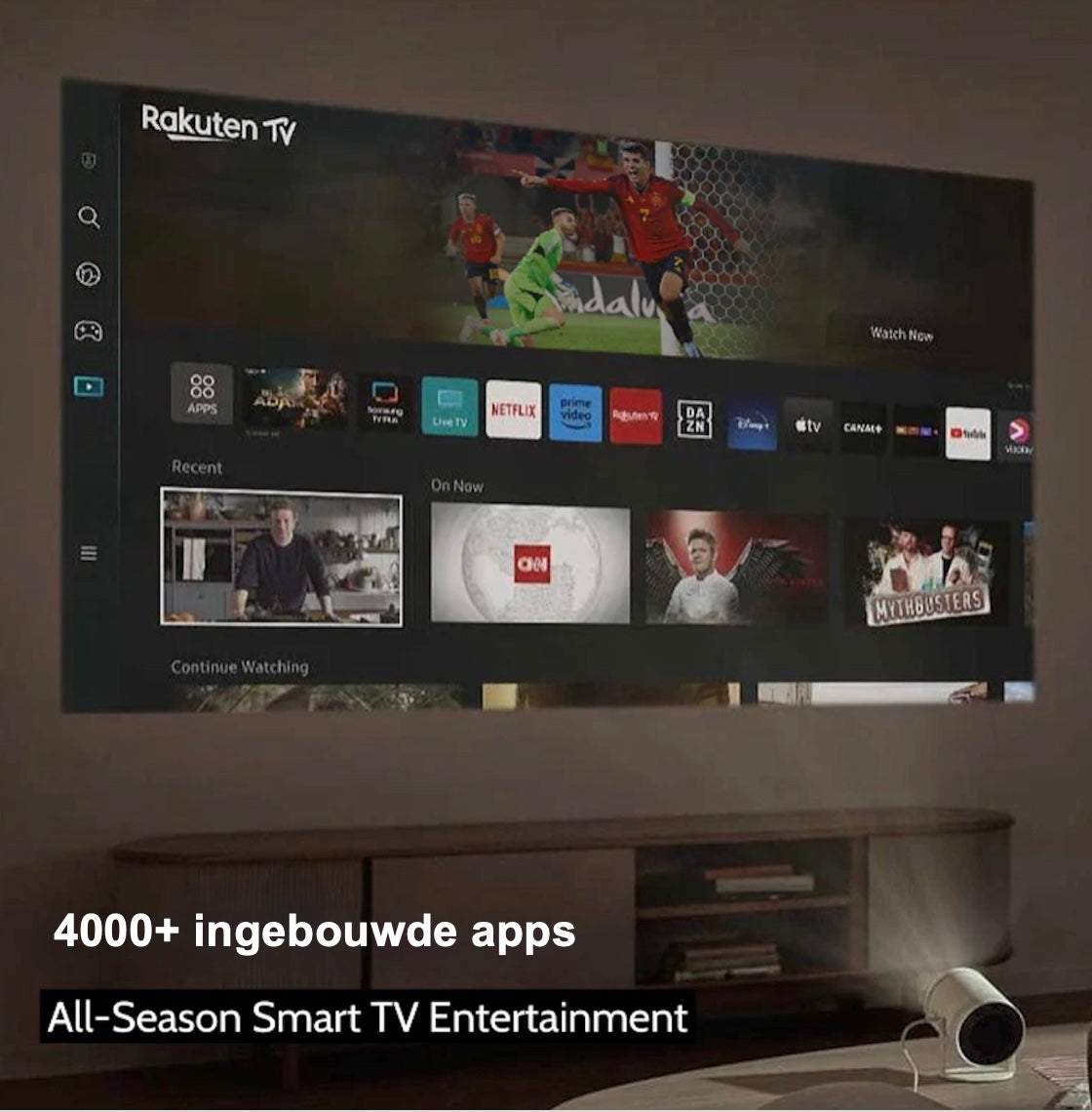 Deze beamer projecteert streamingdiensten zoals Netflix, Prime Video en Rakuten TV met 4000+ ingebouwde apps op groot scherm.
