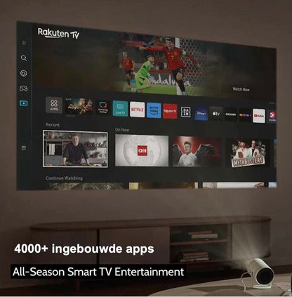 Deze beamer projecteert streamingdiensten zoals Netflix, Prime Video en Rakuten TV met 4000+ ingebouwde apps op groot scherm.