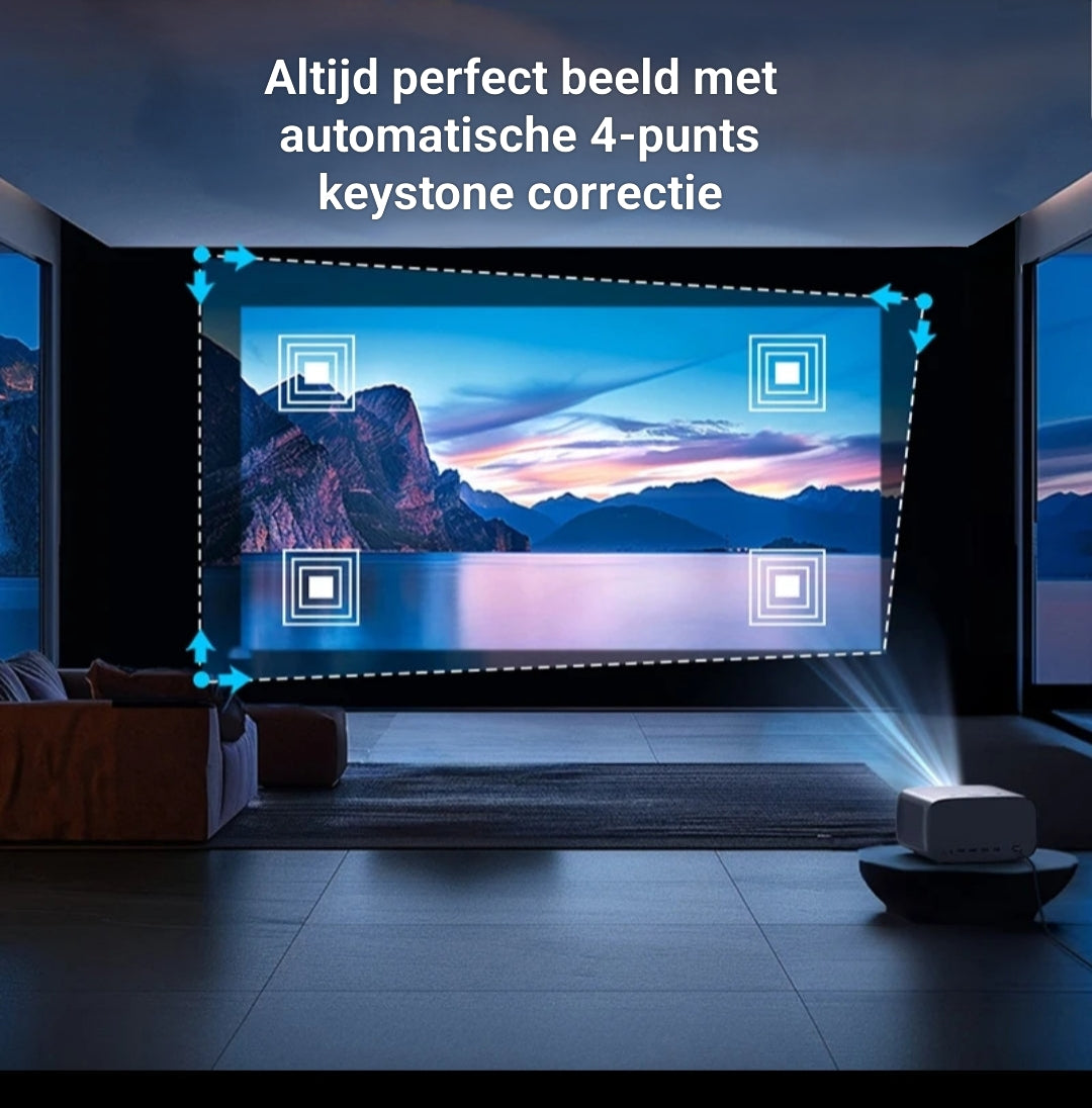LUGOFLIX beamer met volledig automatische 4-punts keystone correctie – altijd een strak en recht beeld, zonder handmatig instellen