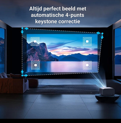 LUGOFLIX beamer met volledig automatische 4-punts keystone correctie – altijd een strak en recht beeld, zonder handmatig instellen