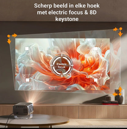 LUGOFLIX beamer met elektrische focus en 8D keystone correctie – altijd haarscherp en perfect uitgelijnd beeld