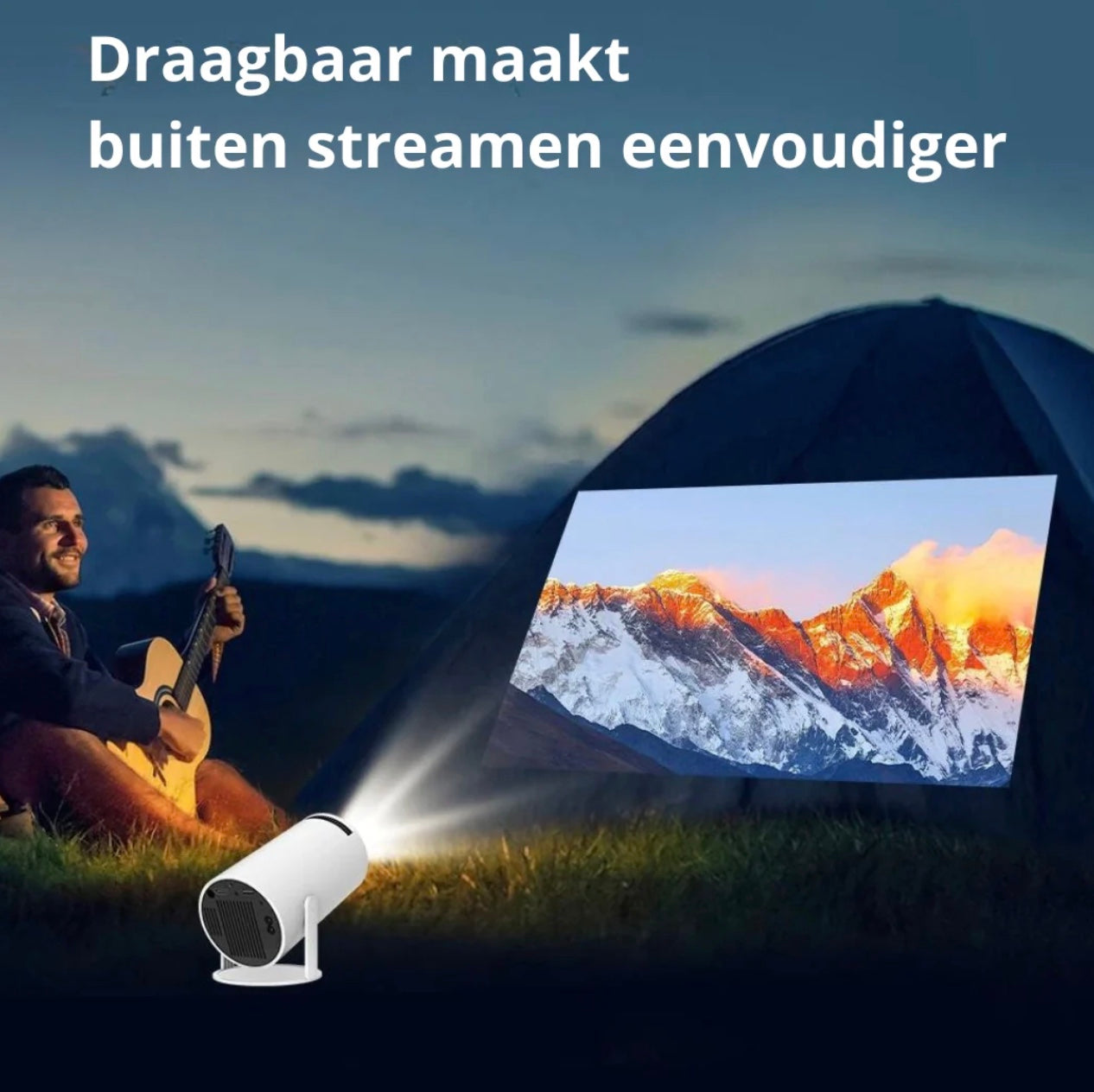 Draagbaar en lichtgewicht: de LugoFlix beamer maakt buiten streamen eenvoudig, zodat je overal van je favoriete films en series kunt genieten.