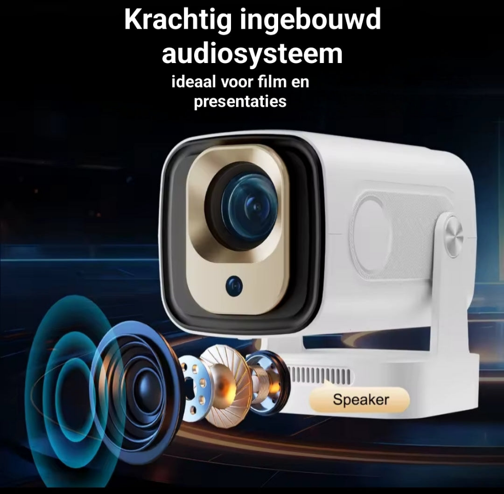 Lugoflix draagbare Full HD beamer met krachtig ingebouwd audiosysteem – geniet van helder beeld en rijk geluid zonder externe speakers, perfect voor thuisbioscoop, films en presentaties