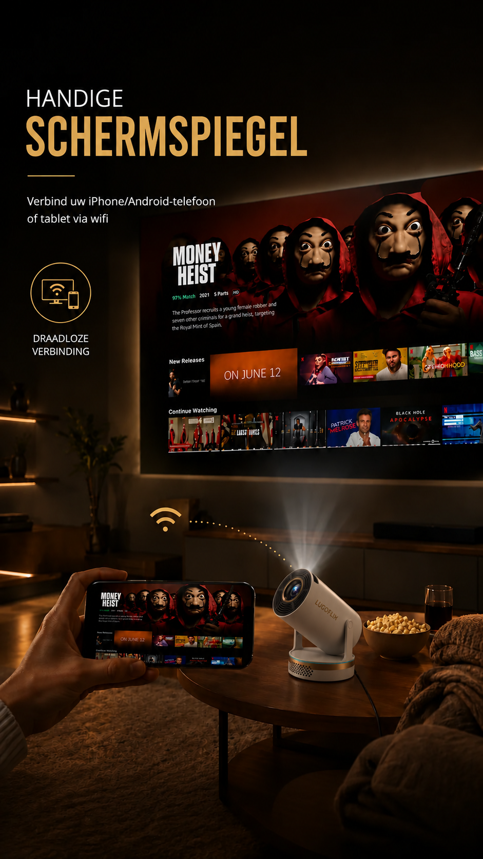 LUGOFLIX GOLD 4K CINEMA - Premium Thuisbioscoop met Short-Throwlens